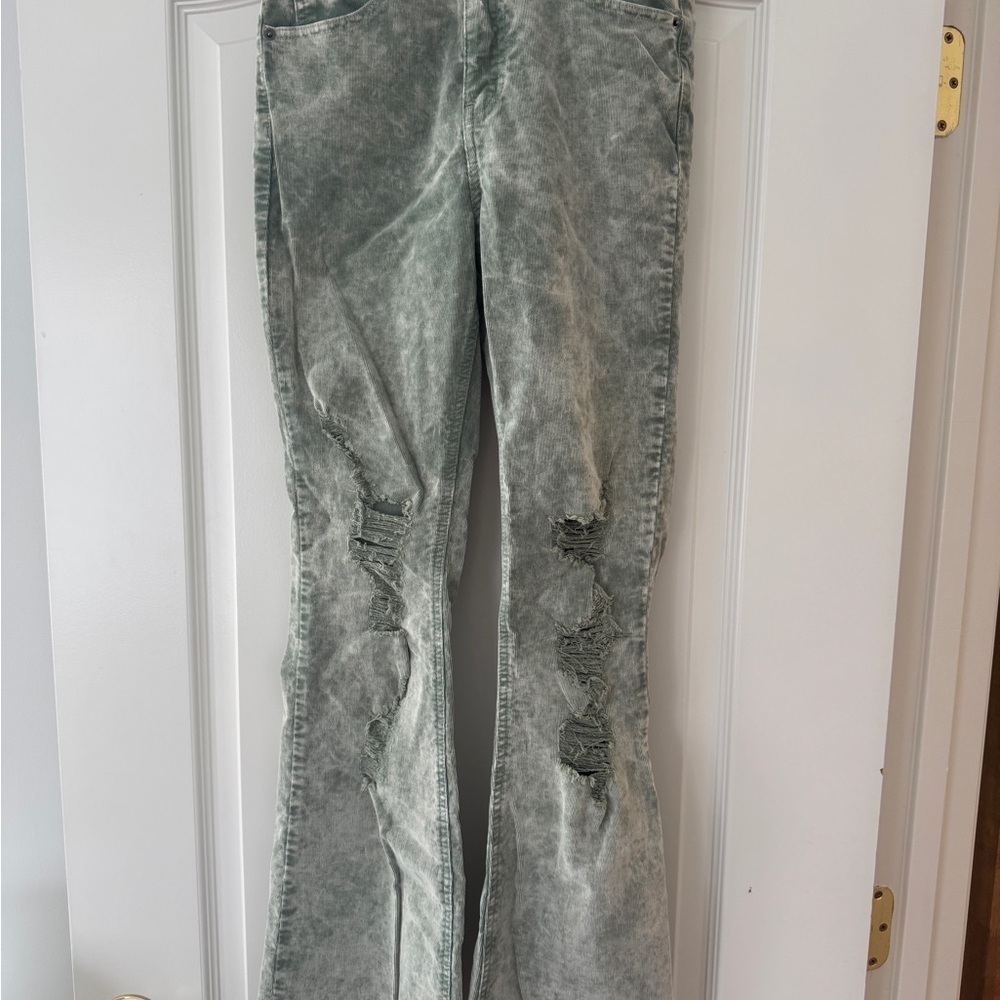 Forever 21 Distressed green corduroy pants
